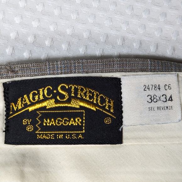 Vintage Haggar Magic Stretch 38x34 Glen Plaid Pants Men’s USA Made Dress Slacks - Picture 3 of 3